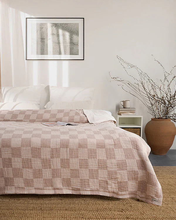 Cloud Checker Plush Blanket - Beige